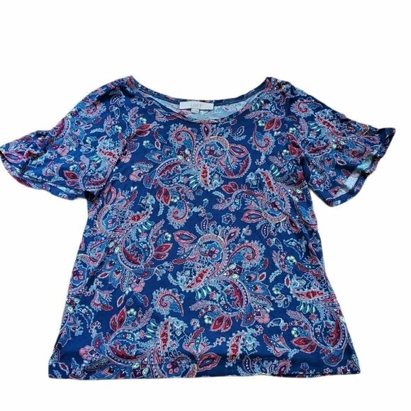 Loft Blue Paisley Bell Sleeve T-Shirt - Picture 1 of 5